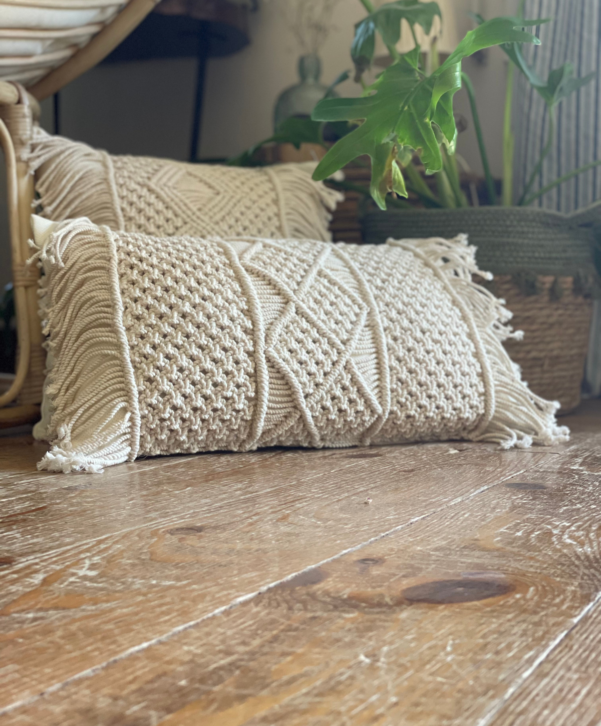 Decorative Pillow Macrame Outdoor Pillow Bohemian Tasseled Macrame