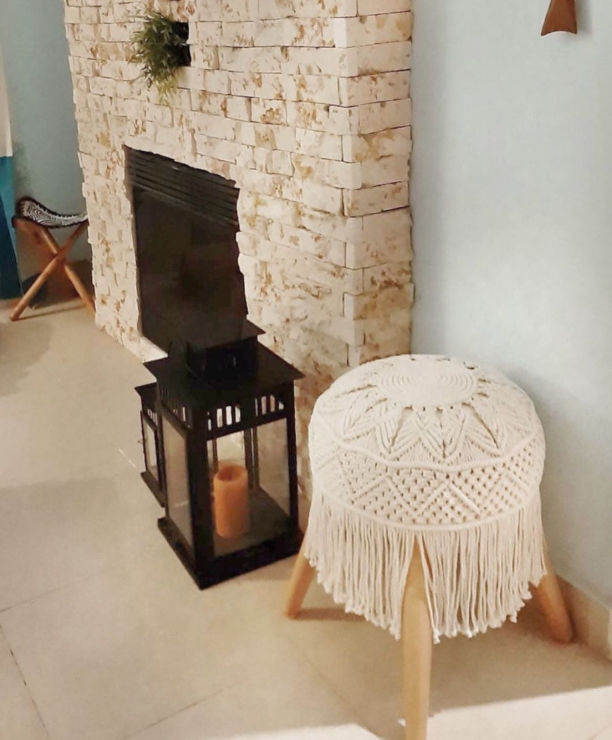 Macrame Wooden Stool